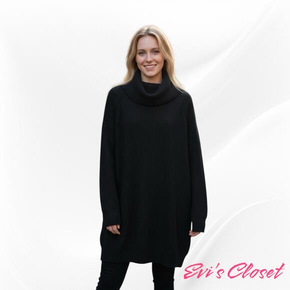 Women's Black Knit Sweater Dress Cowl Neck 100% Acrylic Sz M - Picture 1 of 6